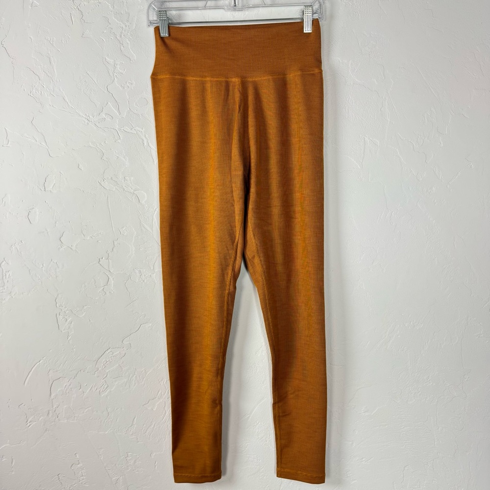 Prana Leggings Becksa‎ Spiced Heather Gold Yellow Ribbed Workout Yoga Athletic